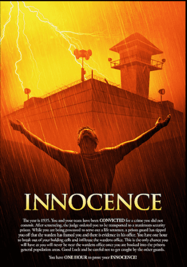 Promotional image for Experience Escape Room's newest room, "Innocence"