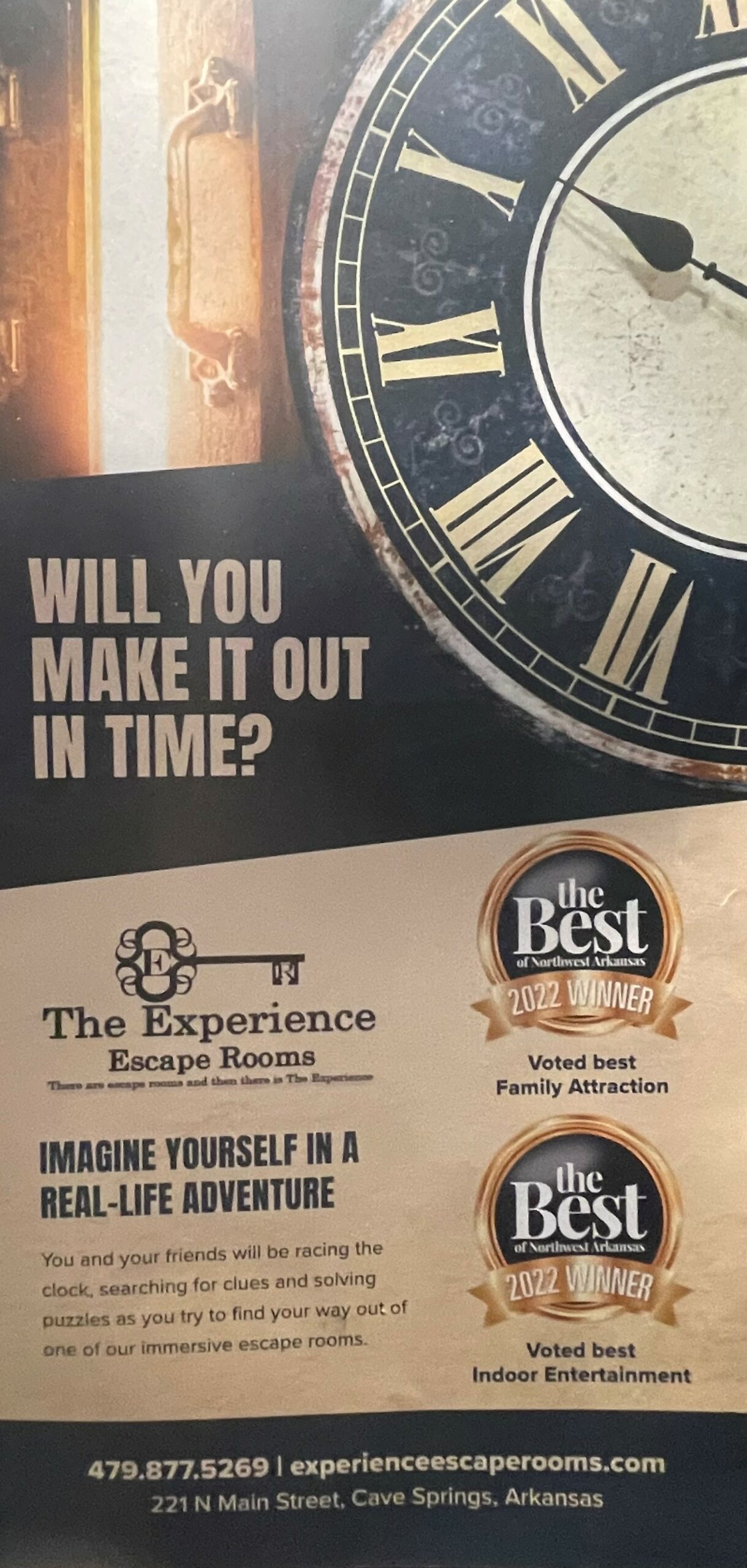 Award for Experience Escape Room "best family attraction" and "best indoor entertainment"